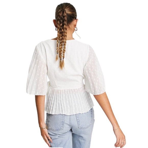 Business Casual Top Workwear Office White Swiss Dot Wrap Peplum Blouse Sz 2 - Picture 2 of 11